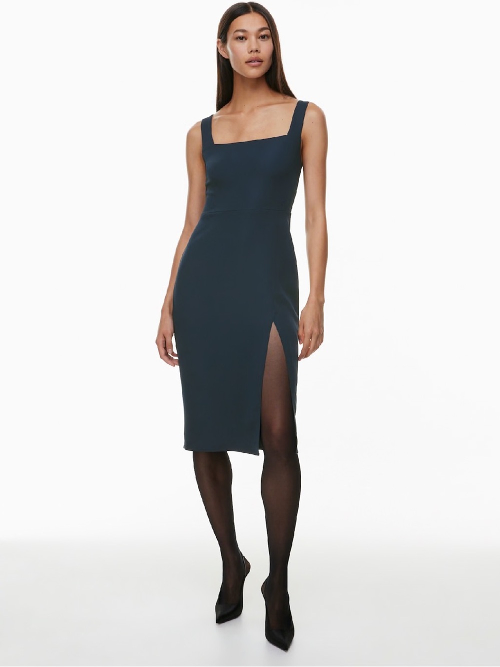 NWT Babaton 90s Slit Midi Dress Dark Night Navy